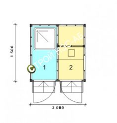Бытовка-хозблок-004 с душем и туалетом размер 1,5х3,0 - 0