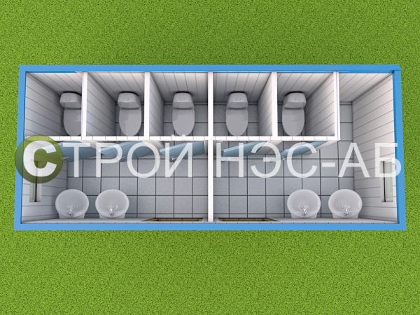 Санитарный блок-контейнер БКс-016 2,5 х 6,0 (2 входа) Туалет