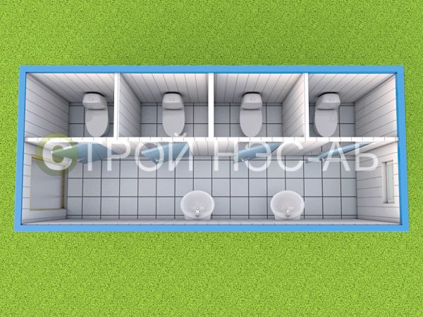 Санитарный блок-контейнер БКс-009 2,5 х 6,0 "Туалет на 4 места"